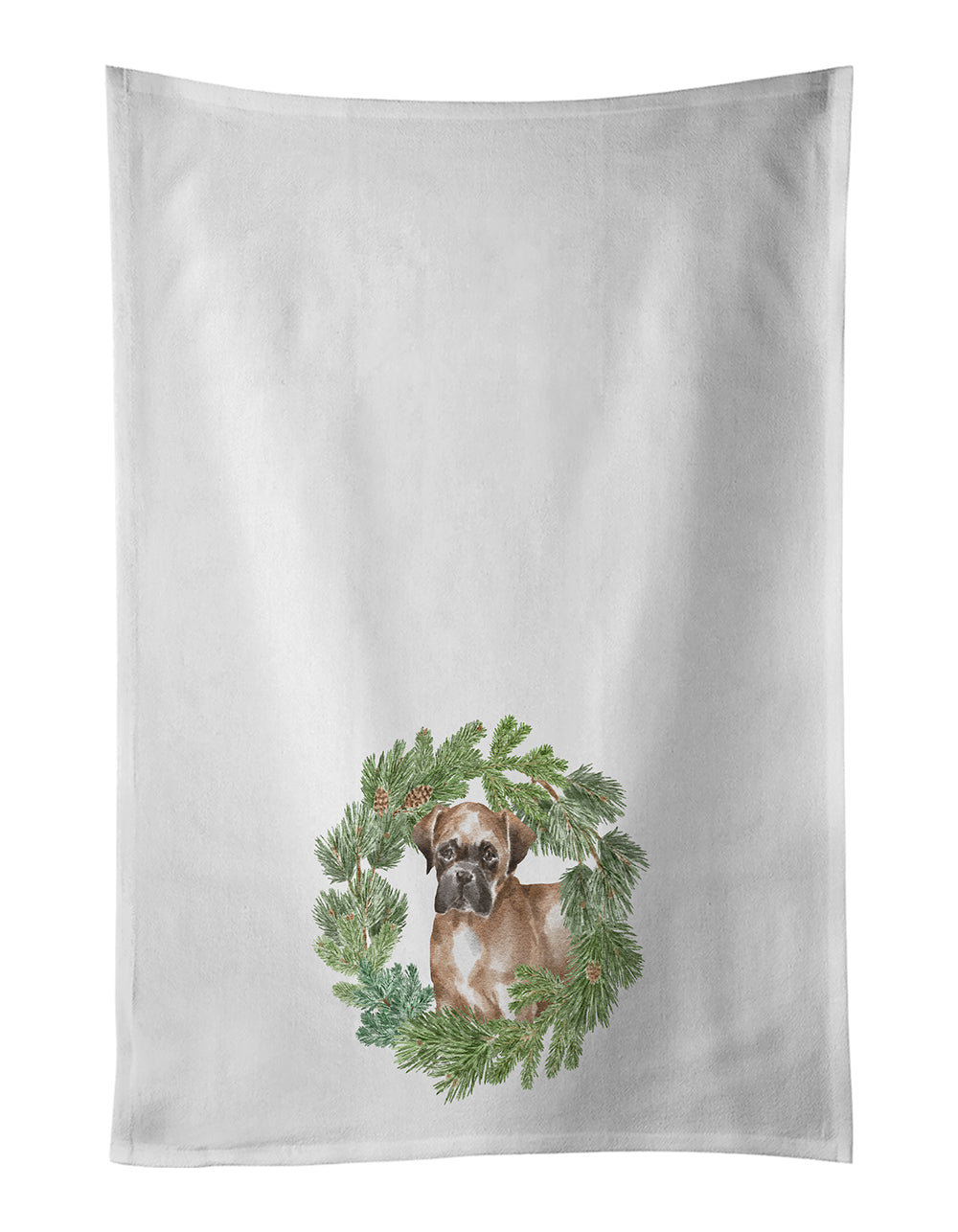 Buy this Boxer Puppy Fawn Christmas Wreath Kitchen Towel Set of 2