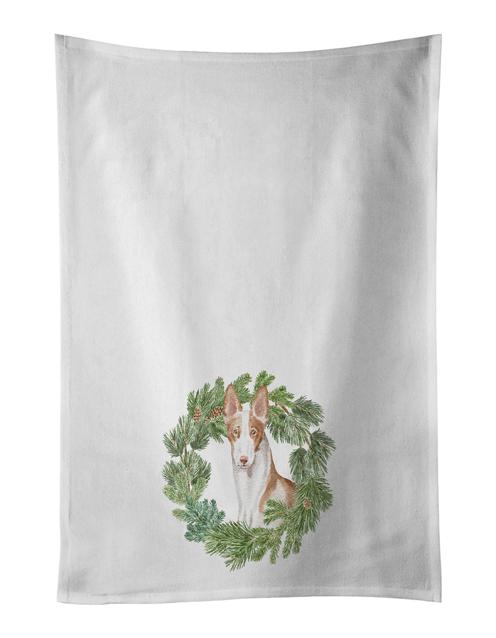 Buy this Ibizan Hound Sitting Tall Christmas Wreath Kitchen Towel Set of 2