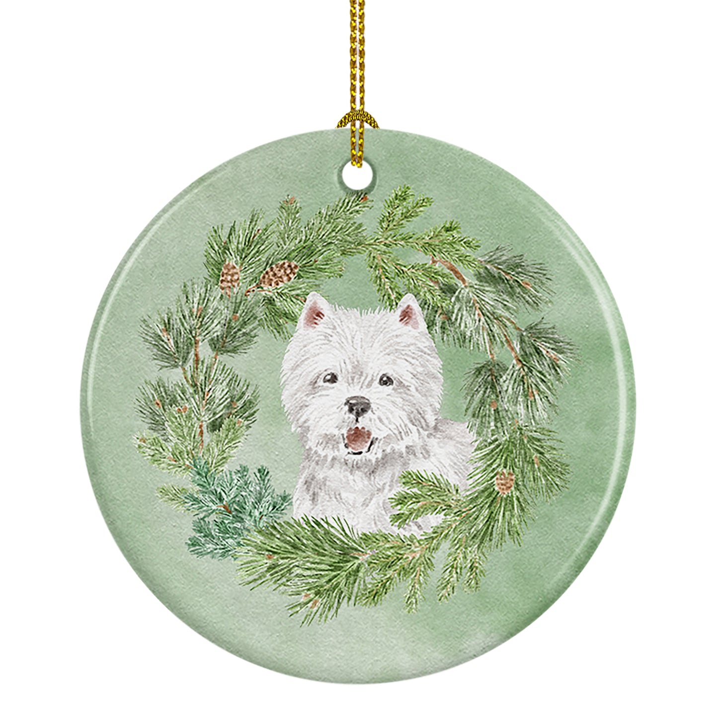 Buy this West Highland White Terrier Smiling Christmas Wreath Ceramic Ornament