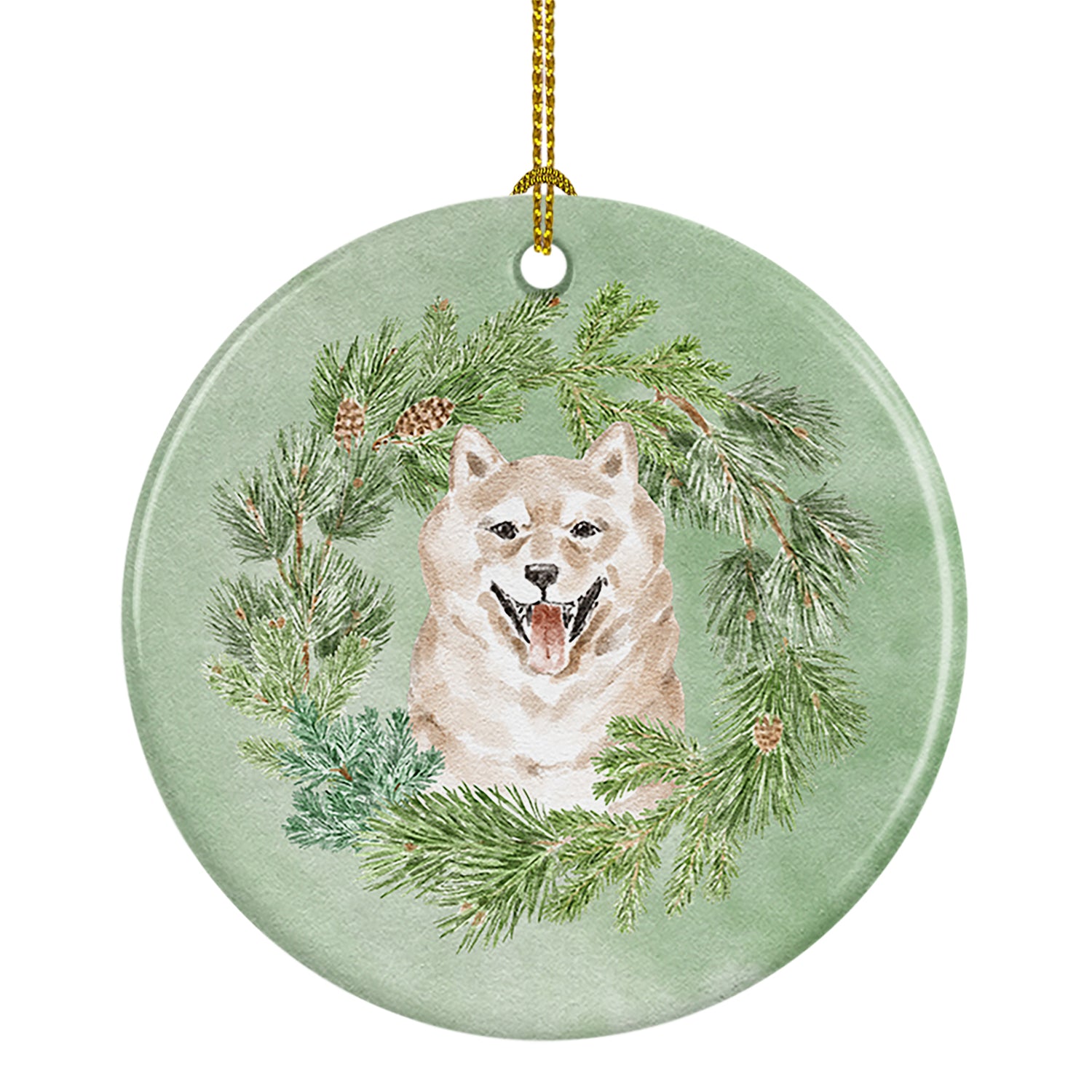 Buy this Shiba Inu Cream Christmas Wreath Ceramic Ornament