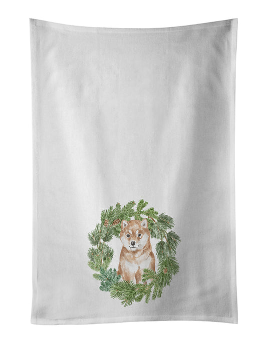 Buy this Shiba Inu Puppy Sitting Pretty Christmas Wreath Kitchen Towel Set of 2