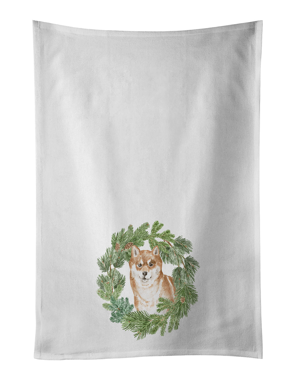 Buy this Shiba Inu Sitting Pretty Christmas Wreath Kitchen Towel Set of 2