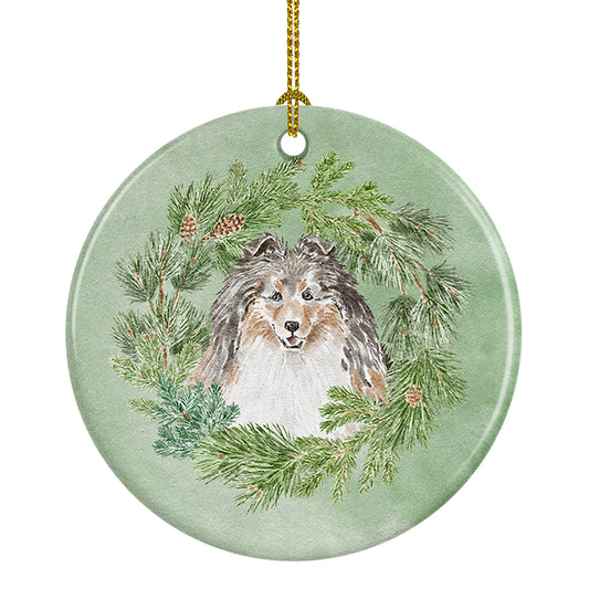 Buy this Sheltie/Shetland Sheepdog Tricolor Smiling #1 Christmas Wreath Ceramic Ornament