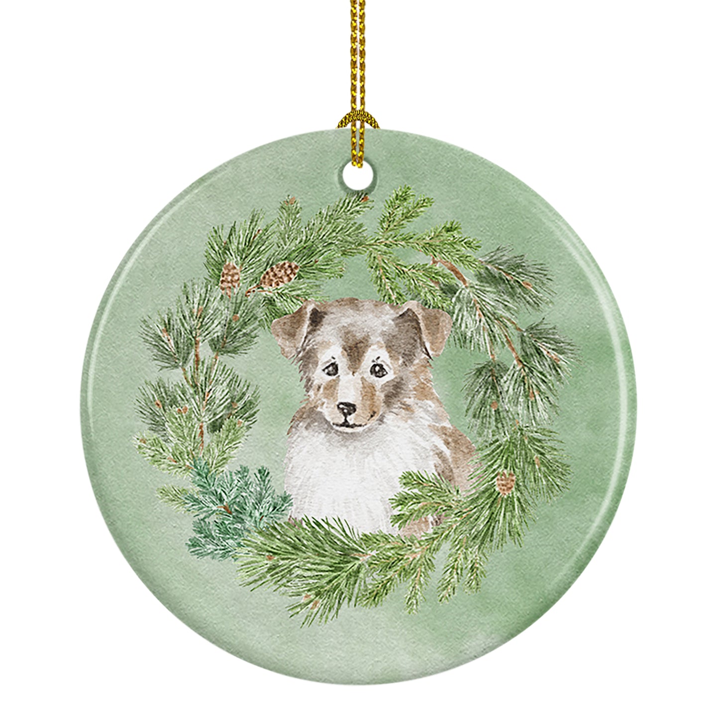 Buy this Sheltie/Shetland Sheepdog Puppy Sable Smile Christmas Wreath Ceramic Ornament