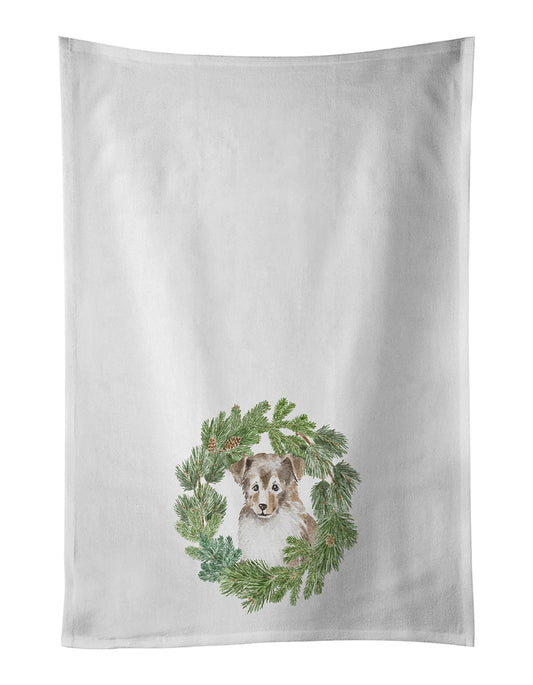 Buy this Sheltie/Shetland Sheepdog Puppy Sable Smile Christmas Wreath Kitchen Towel Set of 2