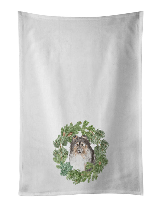 Buy this Sheltie/Shetland SheepdogTricolor Smiling #2 Christmas Wreath Kitchen Towel Set of 2