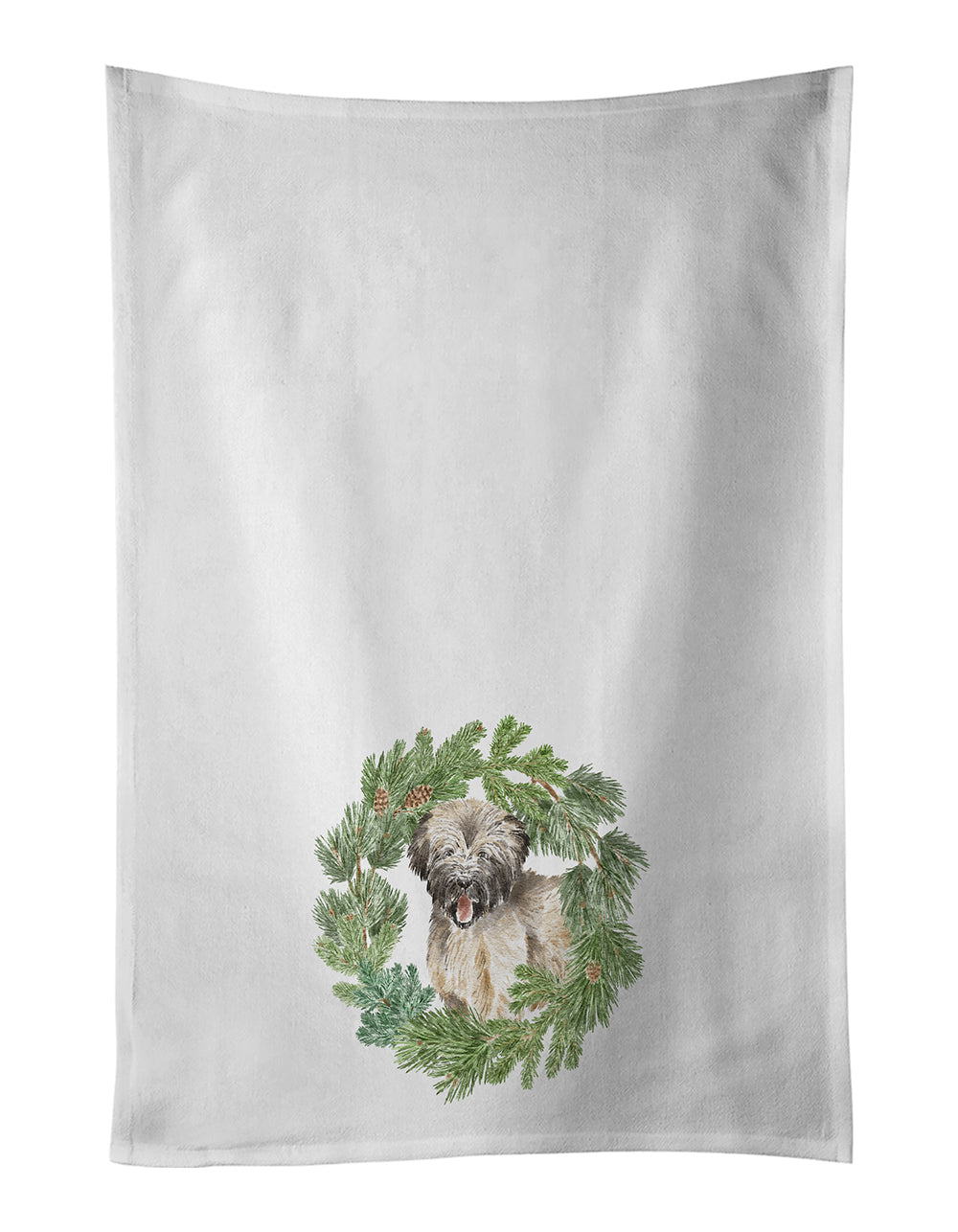 Buy this Briard Puppy Smiling Christmas Wreath Kitchen Towel Set of 2