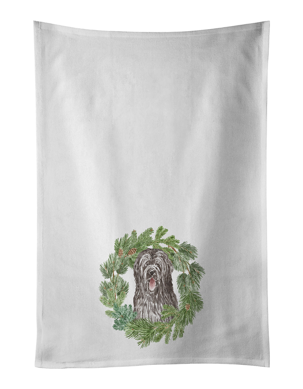 Buy this Briard Smiling Eyes Peeking Out Christmas Wreath Kitchen Towel Set of 2