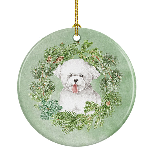 Buy this Bichon Frise Tongue Out Christmas Wreath Ceramic Ornament