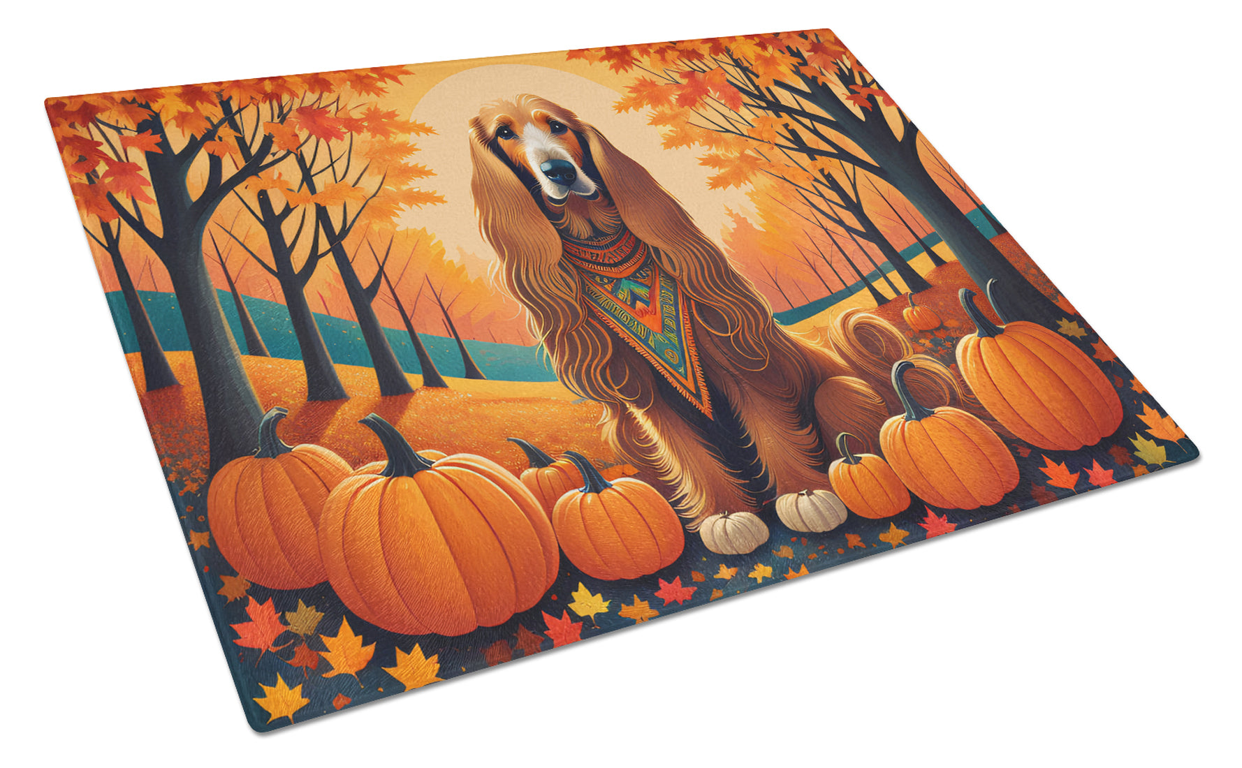 Buy this Afghan Hound Fall Glass Cutting Board