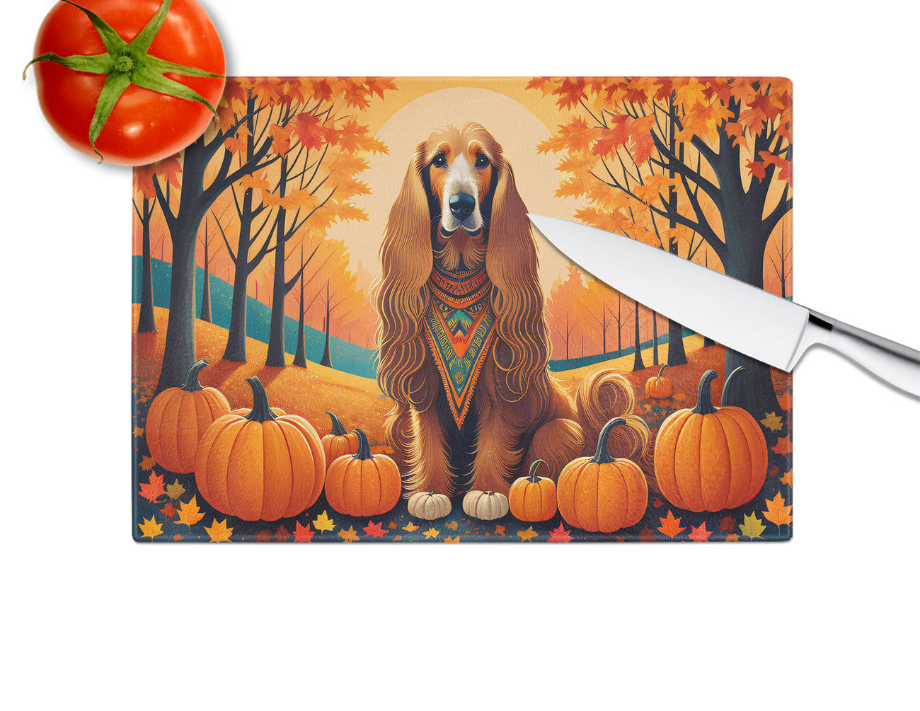 Afghan Hound Fall Glass Cutting Board