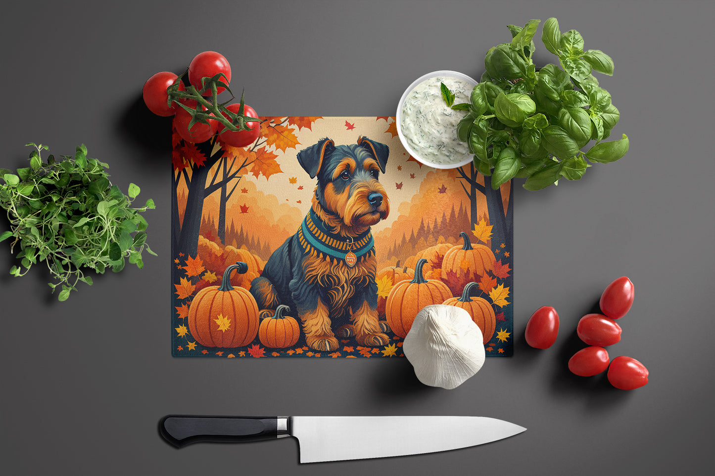 Airedale Terrier Fall Glass Cutting Board