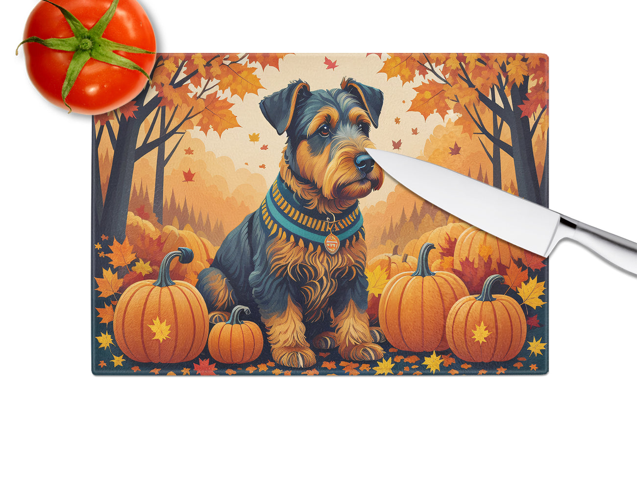 Airedale Terrier Fall Glass Cutting Board