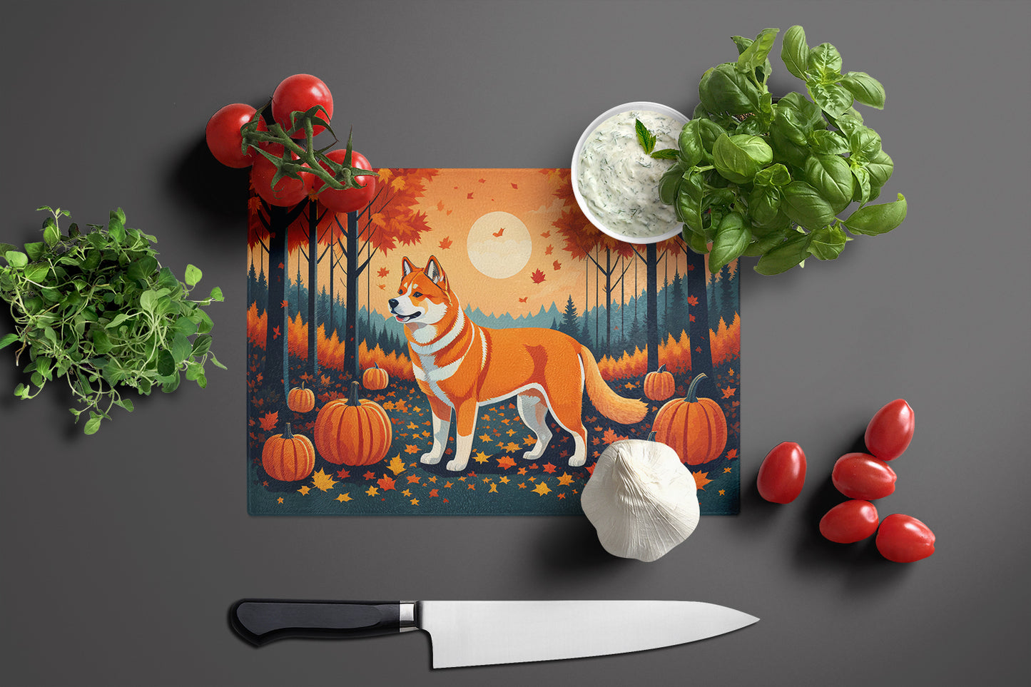 Akita Fall Glass Cutting Board