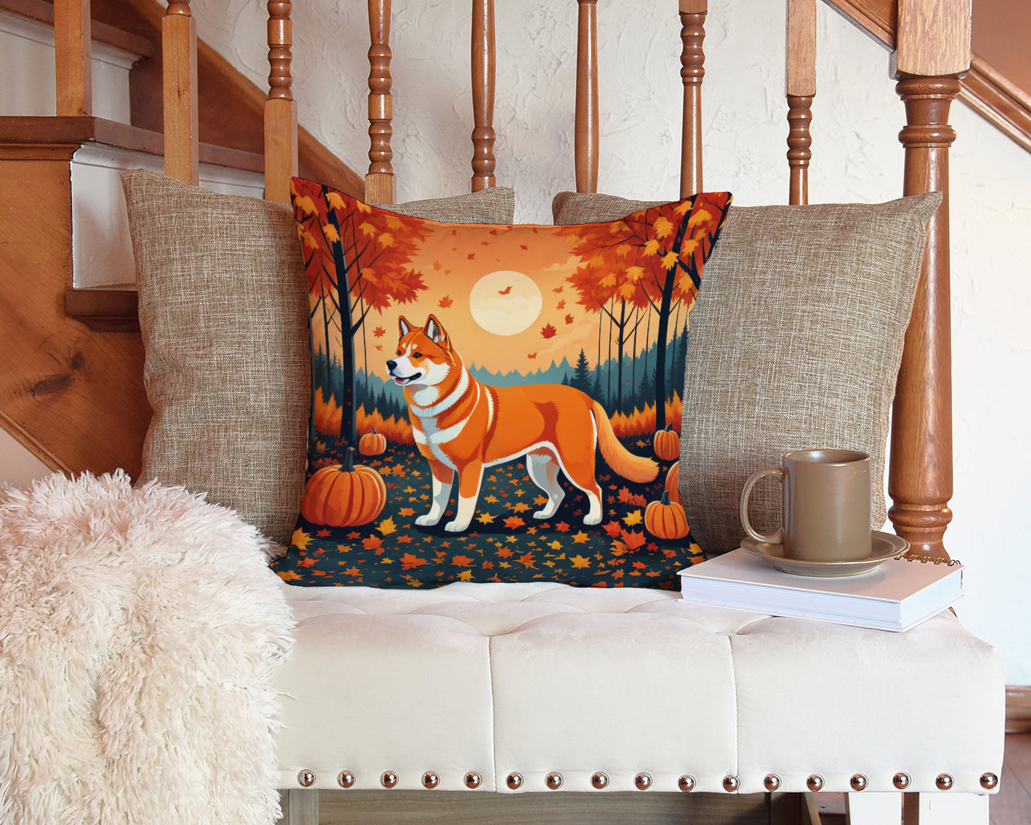 Akita Fall Throw Pillow