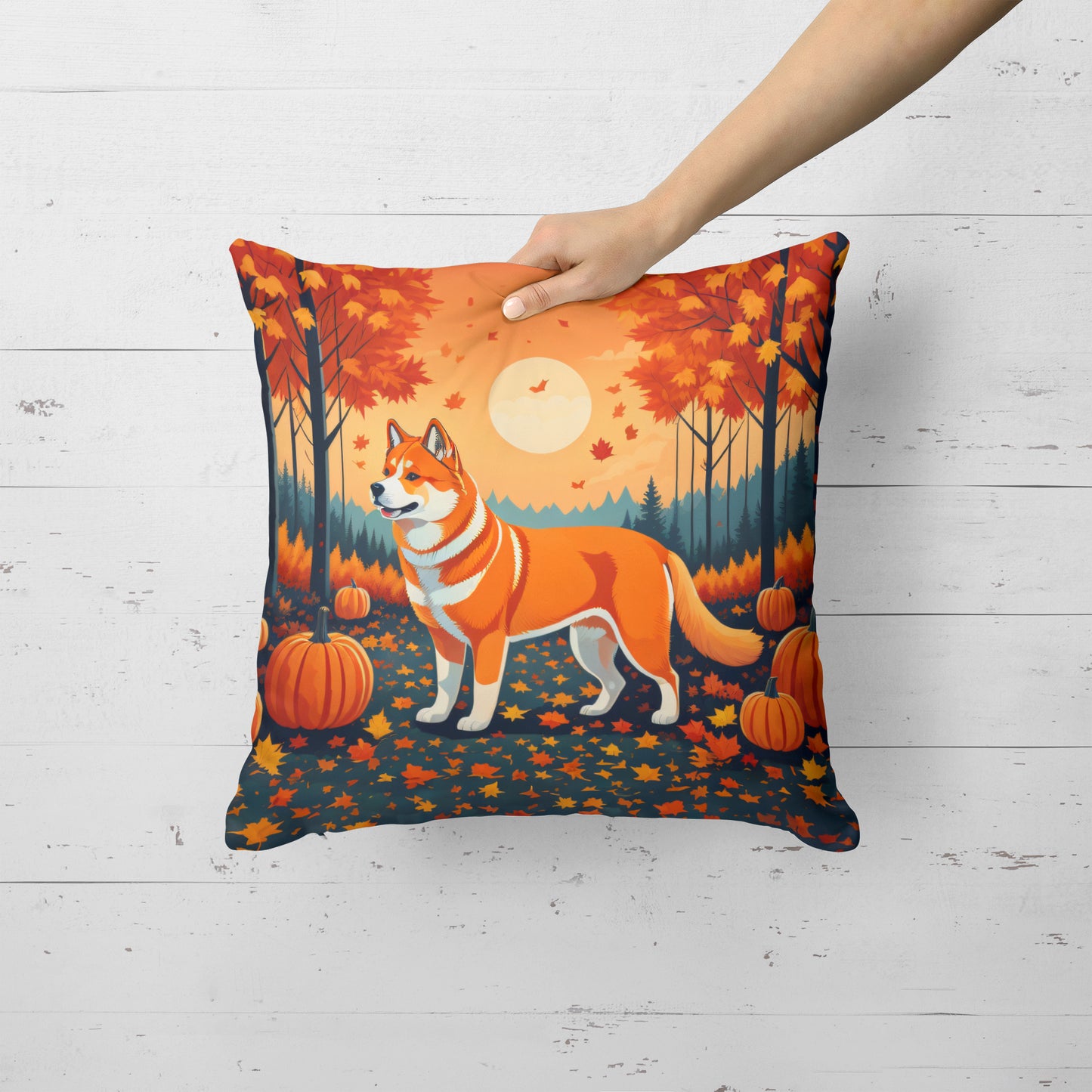 Akita Fall Throw Pillow