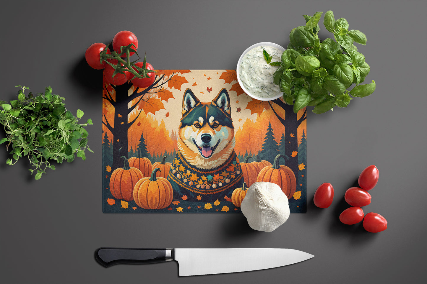 Akita Fall Glass Cutting Board