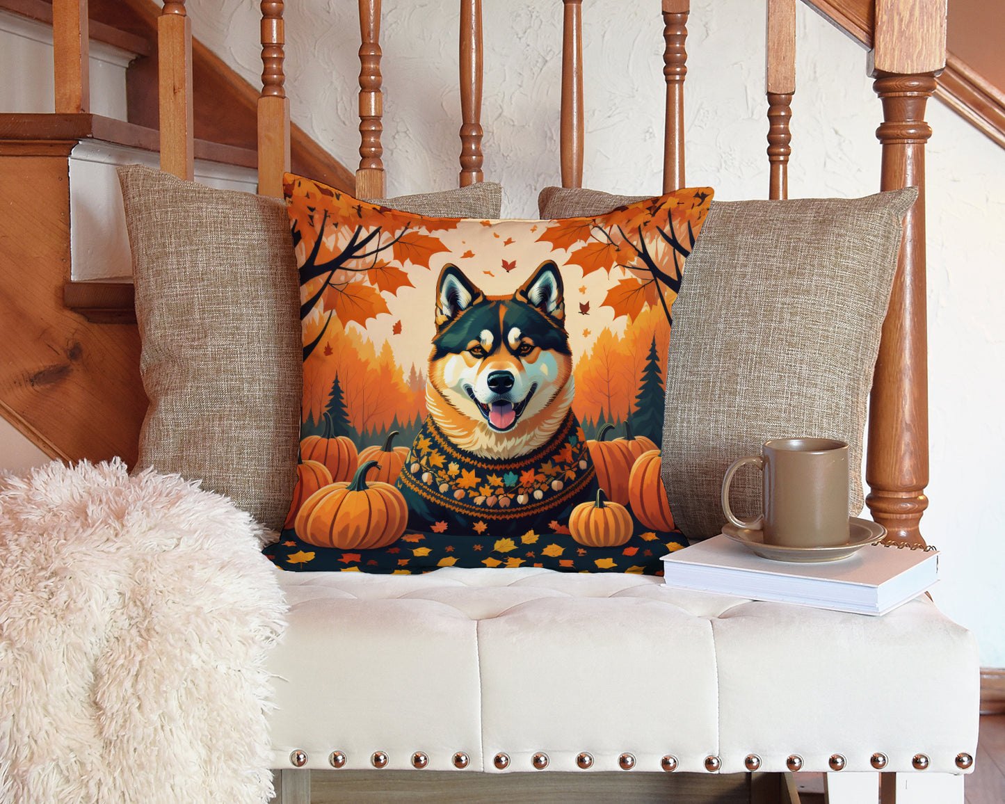 Akita Fall Throw Pillow