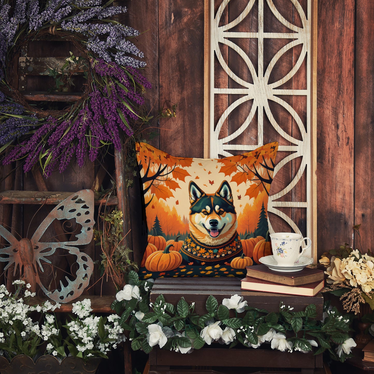 Akita Fall Throw Pillow