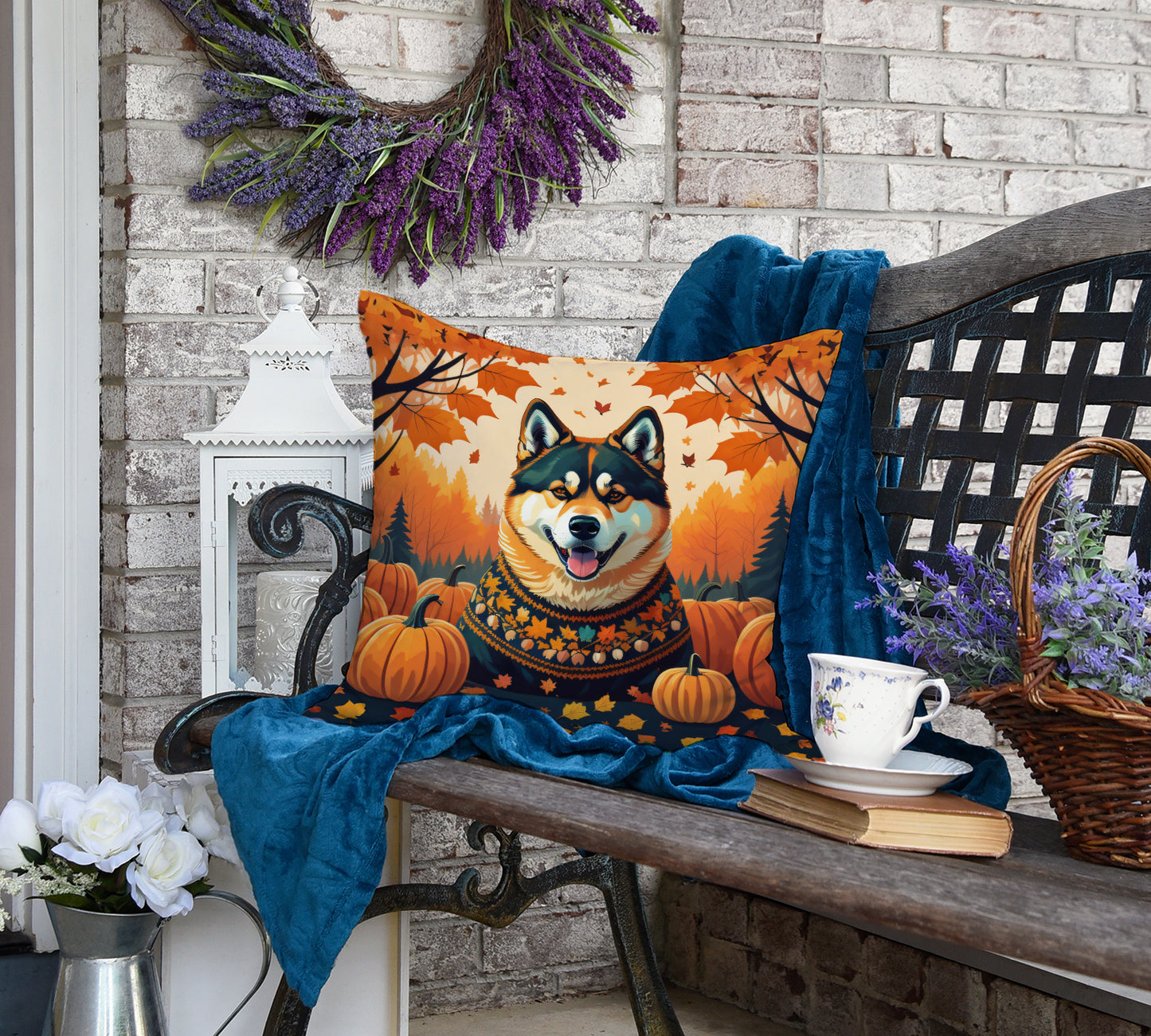 Akita Fall Throw Pillow