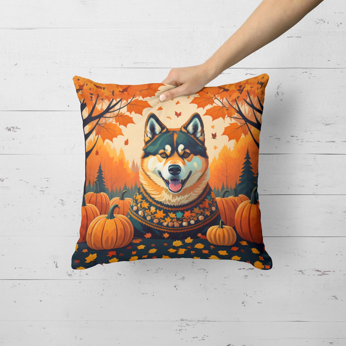 Akita Fall Throw Pillow