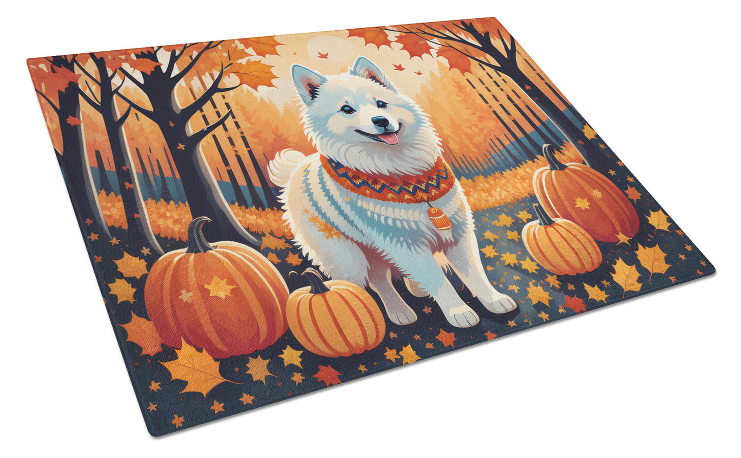 Buy this American Eskimo Fall Glass Cutting Board