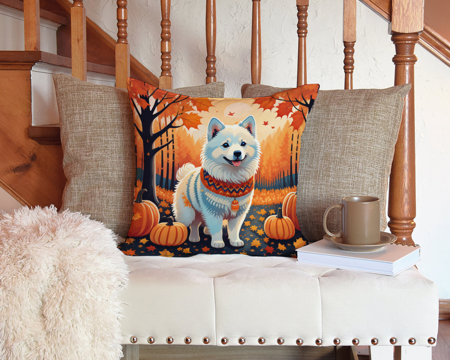 American Eskimo Fall Throw Pillow