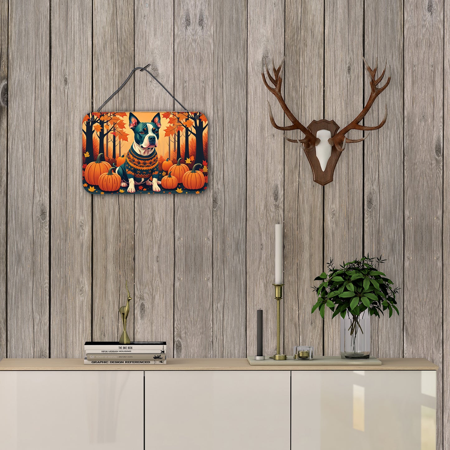 Pit Bull Terrier Fall Wall or Door Hanging Prints