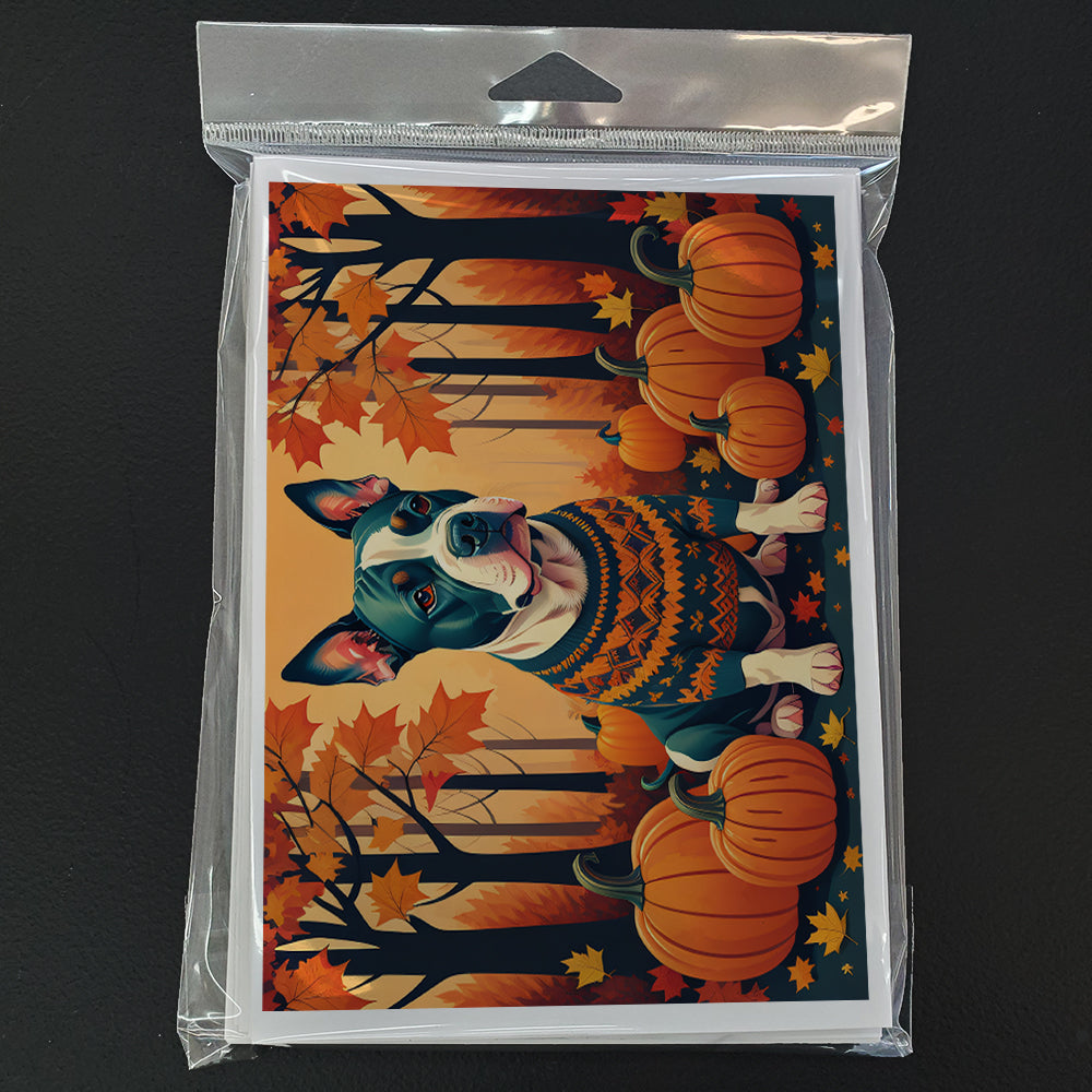 Pit Bull Terrier Fall Greeting Cards Pack of 8