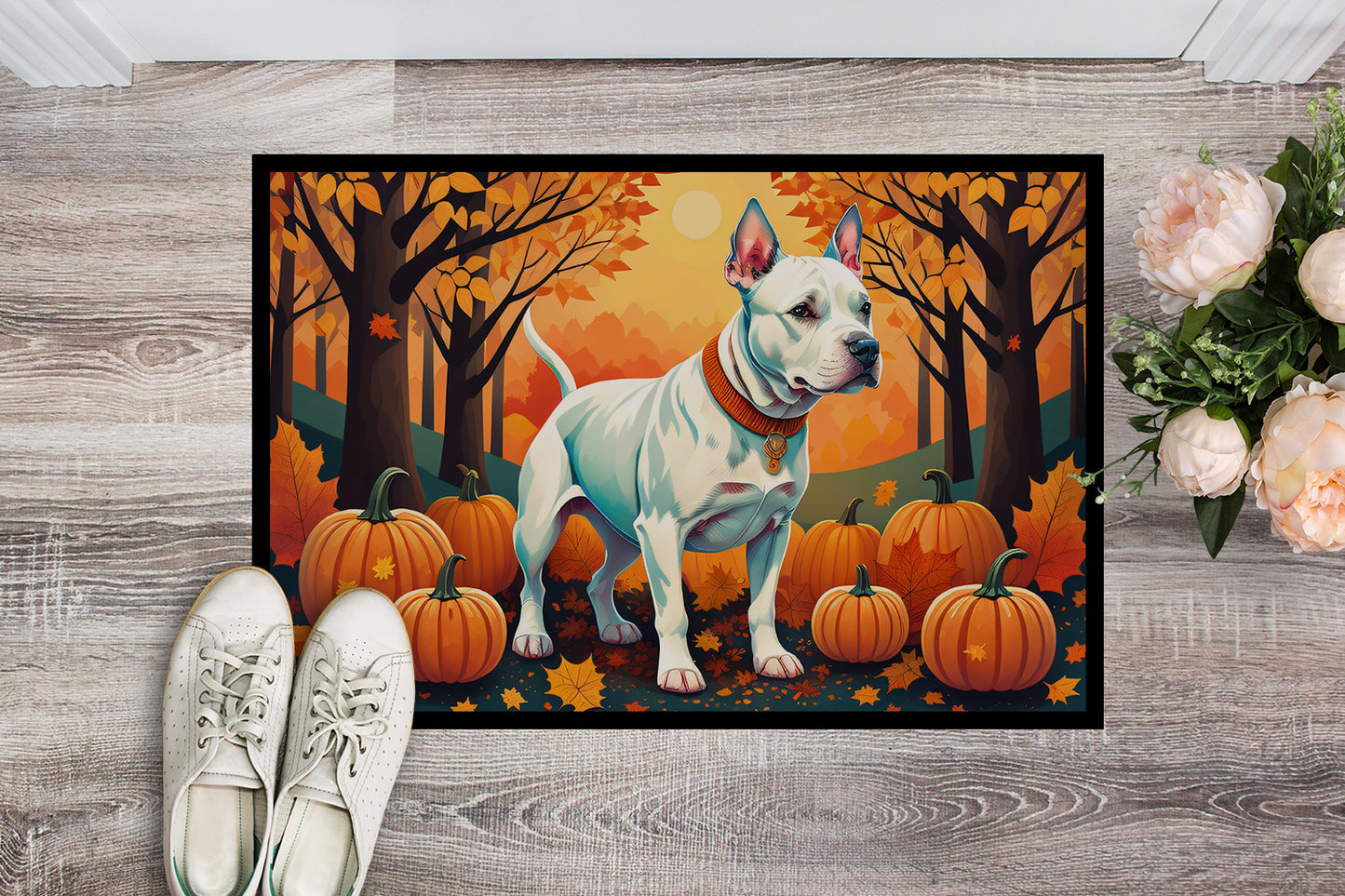 White Pit Bull Terrier Fall Doormat