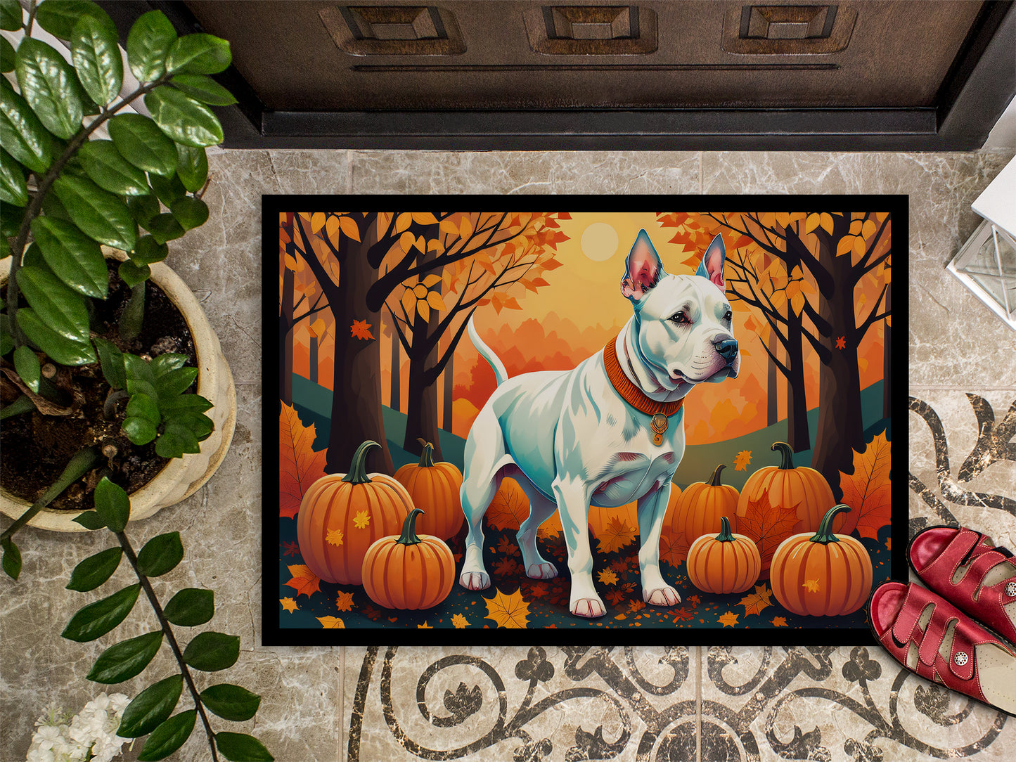 White Pit Bull Terrier Fall Doormat