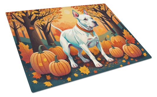 Buy this White Pit Bull Terrier Fall Glass Cutting Board