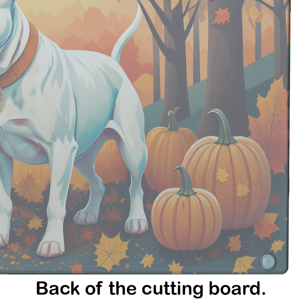 White Pit Bull Terrier Fall Glass Cutting Board