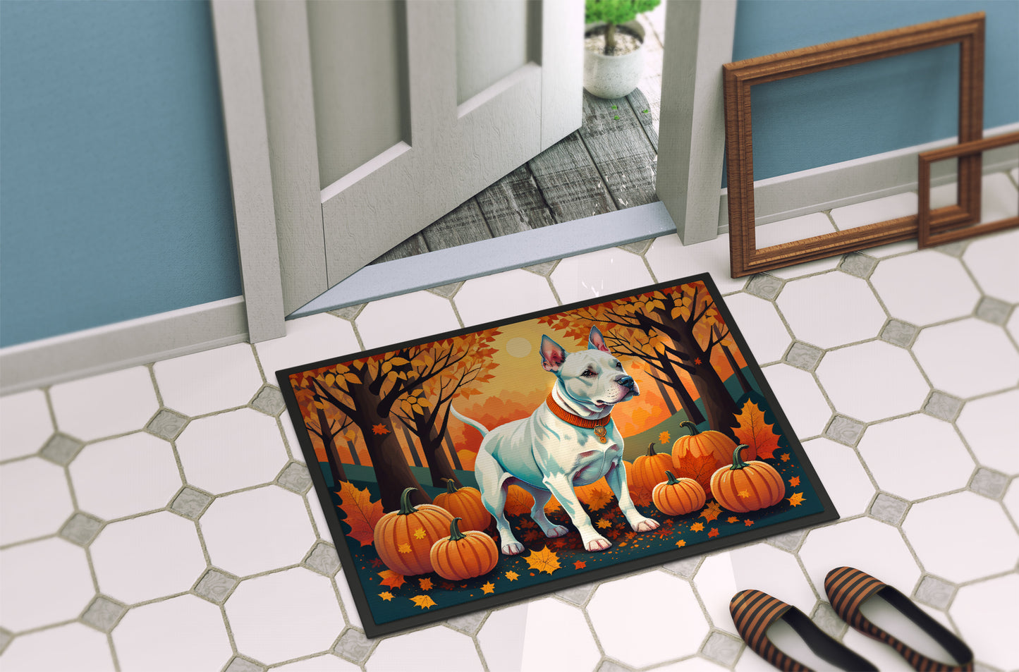 White Pit Bull Terrier Fall Doormat