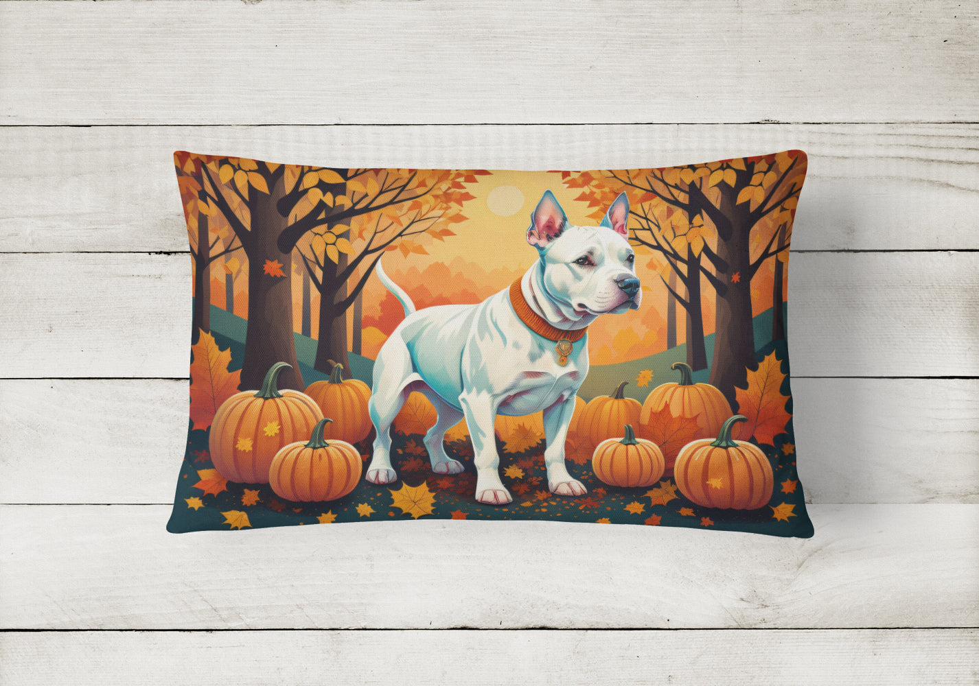 White Pit Bull Terrier Fall Throw Pillow