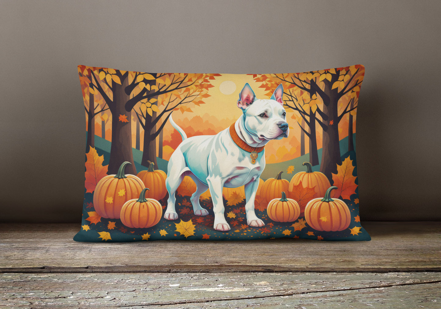 White Pit Bull Terrier Fall Throw Pillow