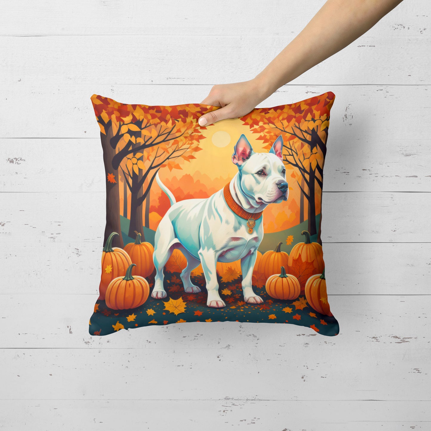 White Pit Bull Terrier Fall Throw Pillow