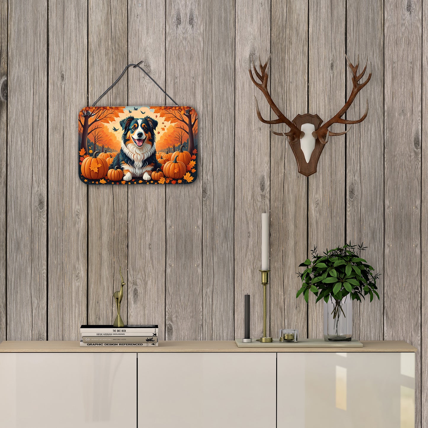 Australian Shepherd Terrier Fall Wall or Door Hanging Prints