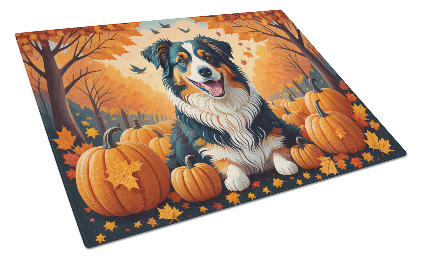 Buy this Australian Shepherd Terrier Fall Glass Cutting Board