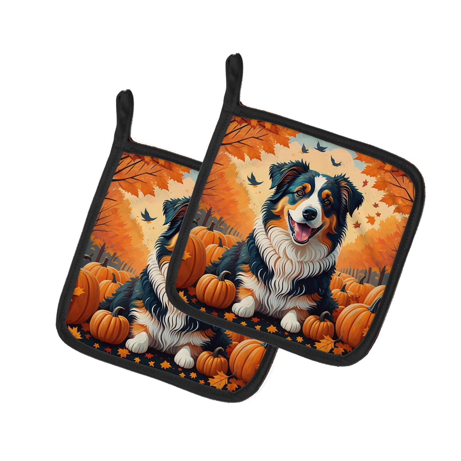 Buy this Australian Shepherd Terrier Fall Pair of Pot Holders