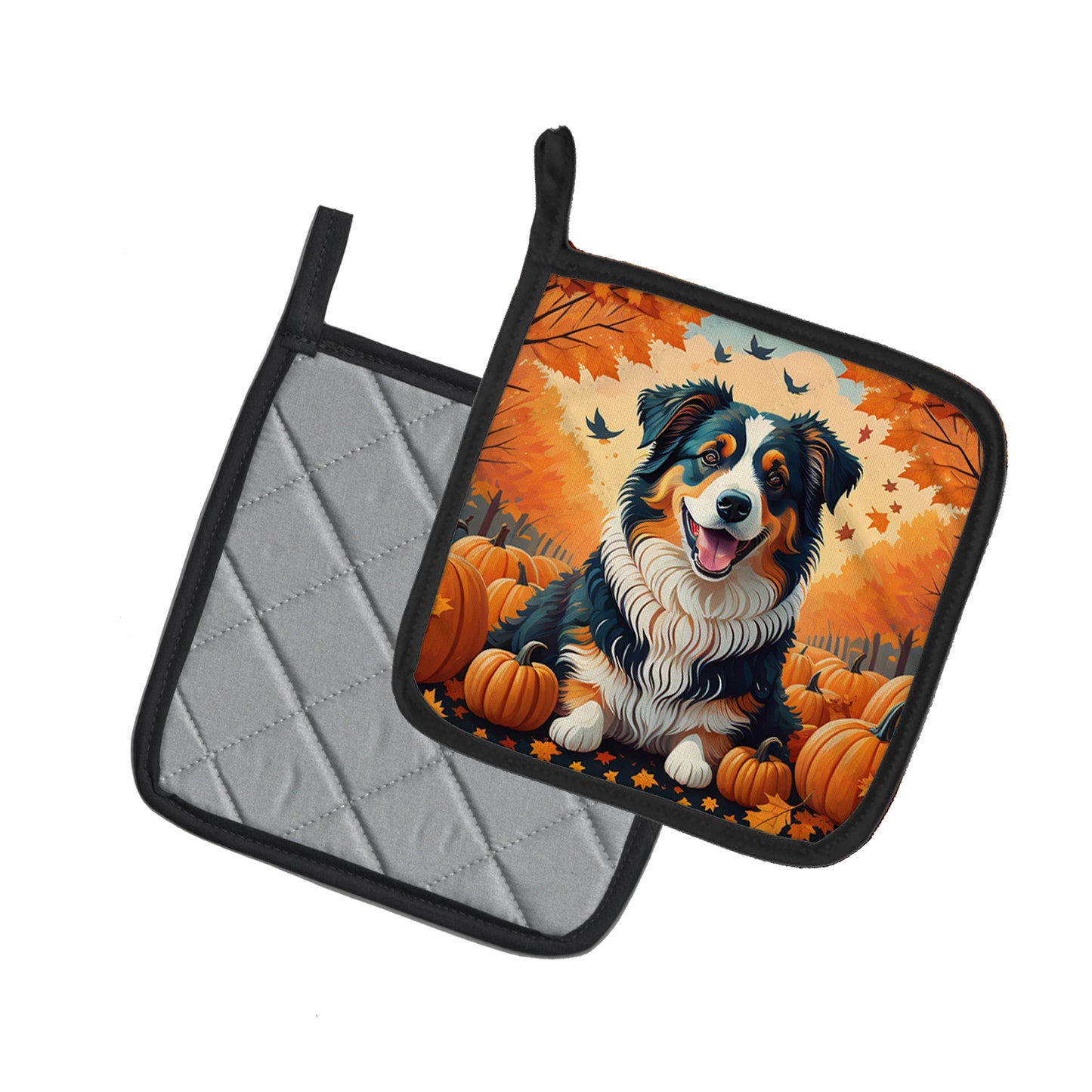 Australian Shepherd Terrier Fall Pair of Pot Holders