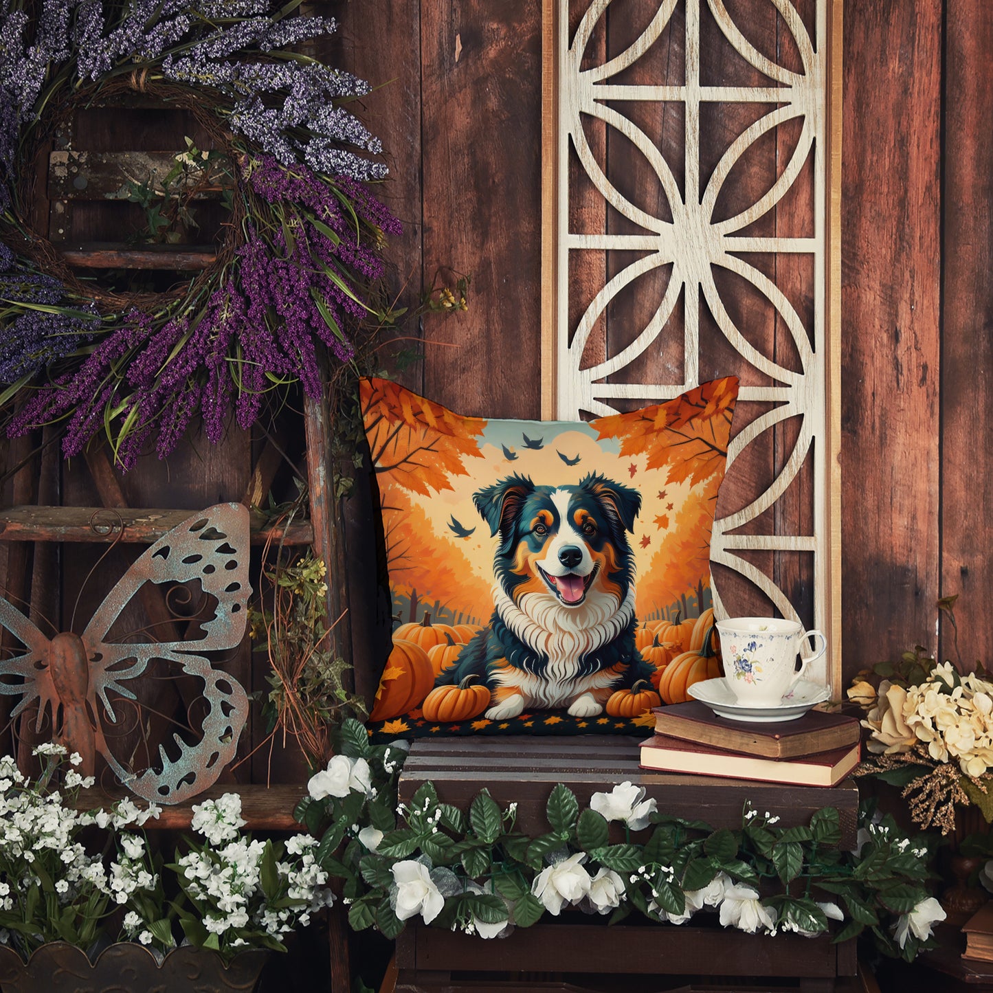 Australian Shepherd Terrier Fall Throw Pillow