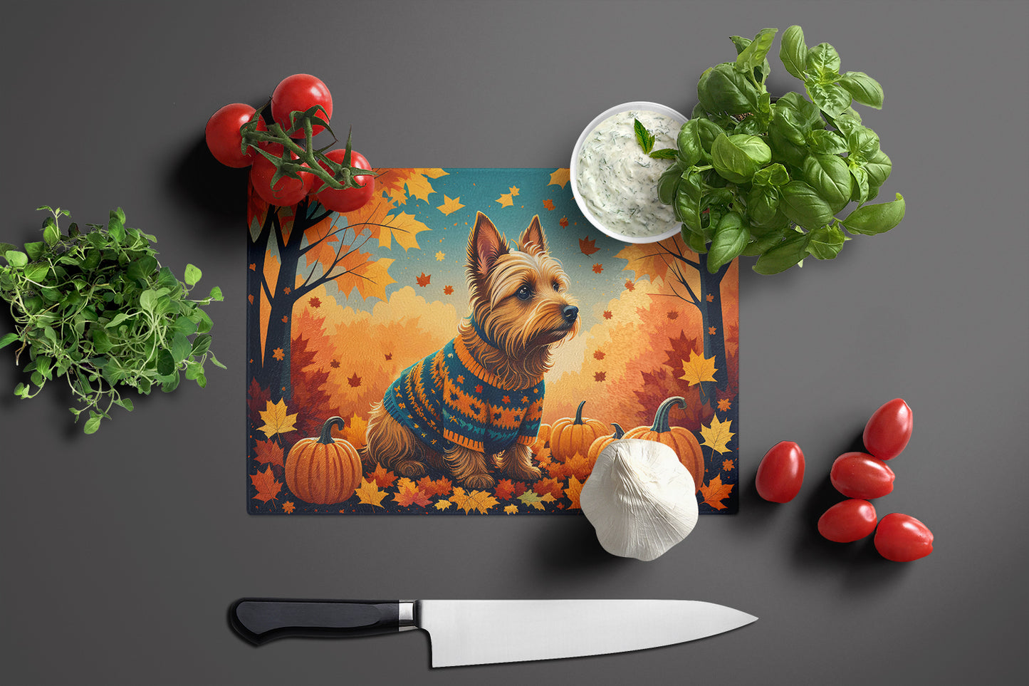 Australian Terrier Terrier Fall Glass Cutting Board