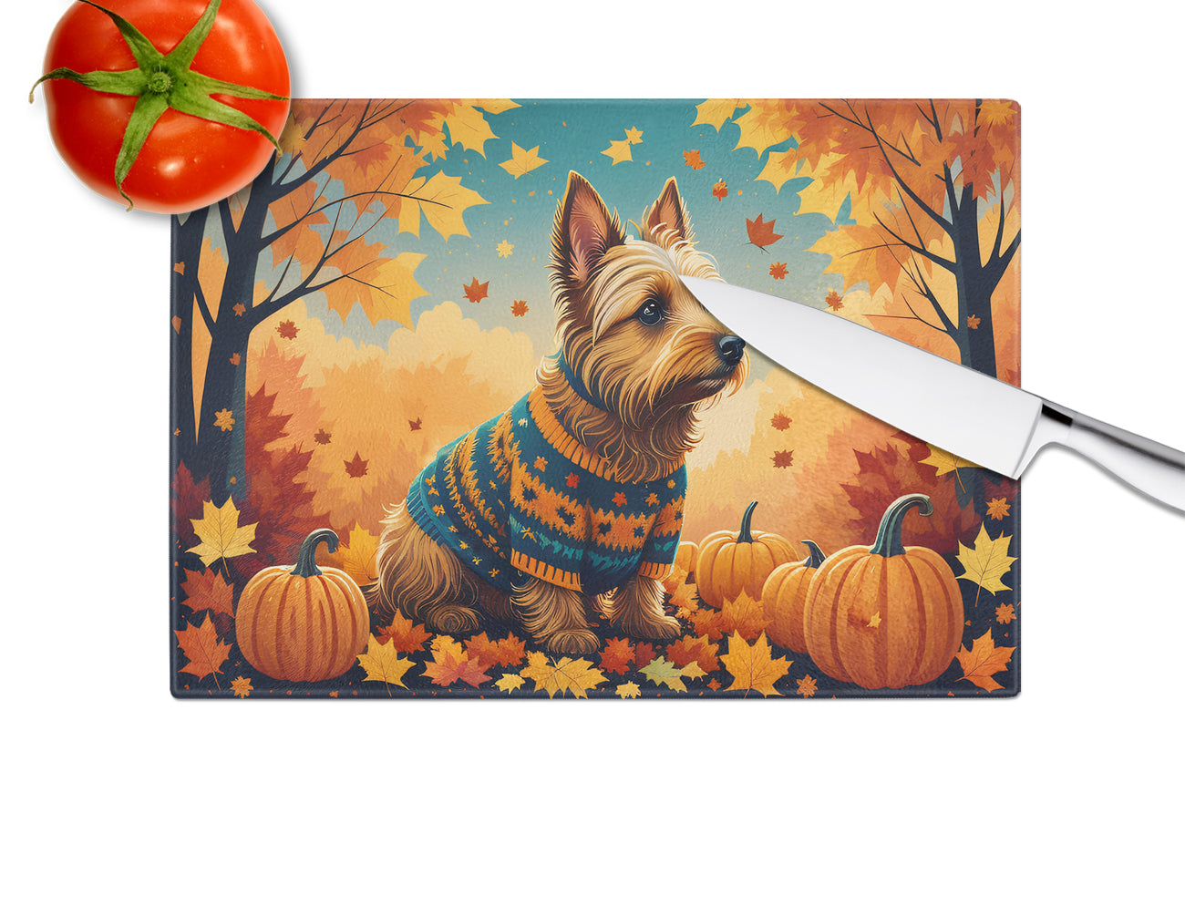 Australian Terrier Terrier Fall Glass Cutting Board