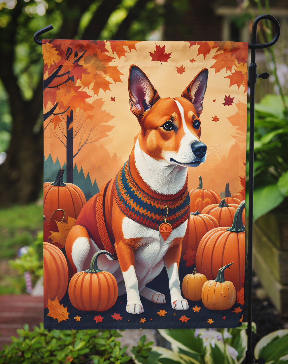 Red Basenji Fall Garden Flag