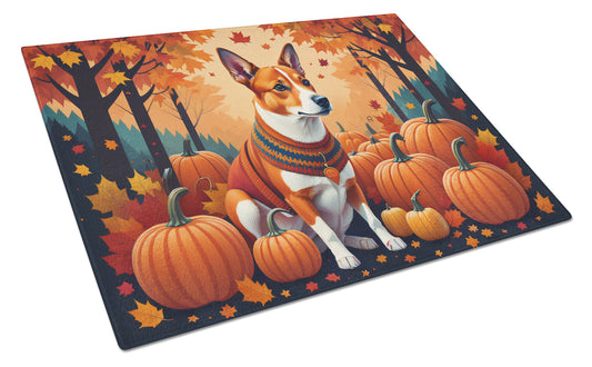 Buy this Red Basenji Fall Glass Cutting Board