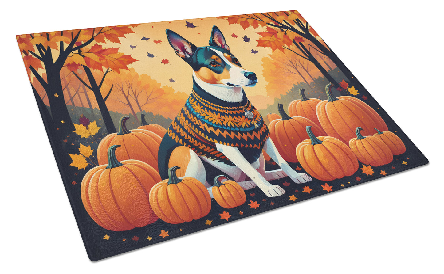 Buy this Basenji Fall Glass Cutting Board