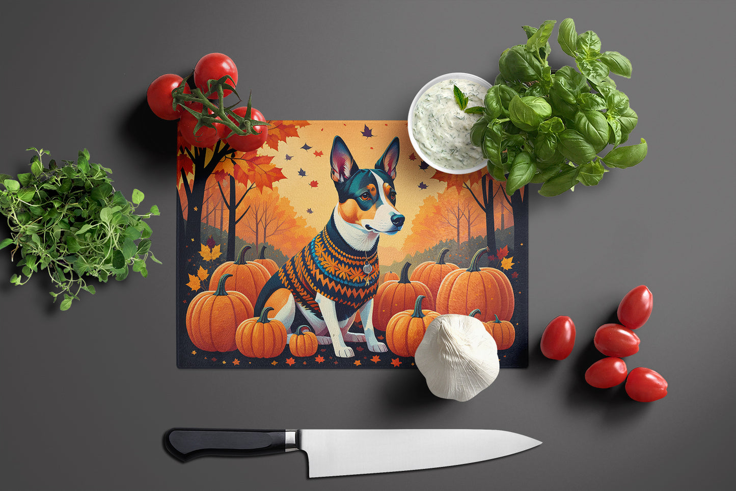 Basenji Fall Glass Cutting Board