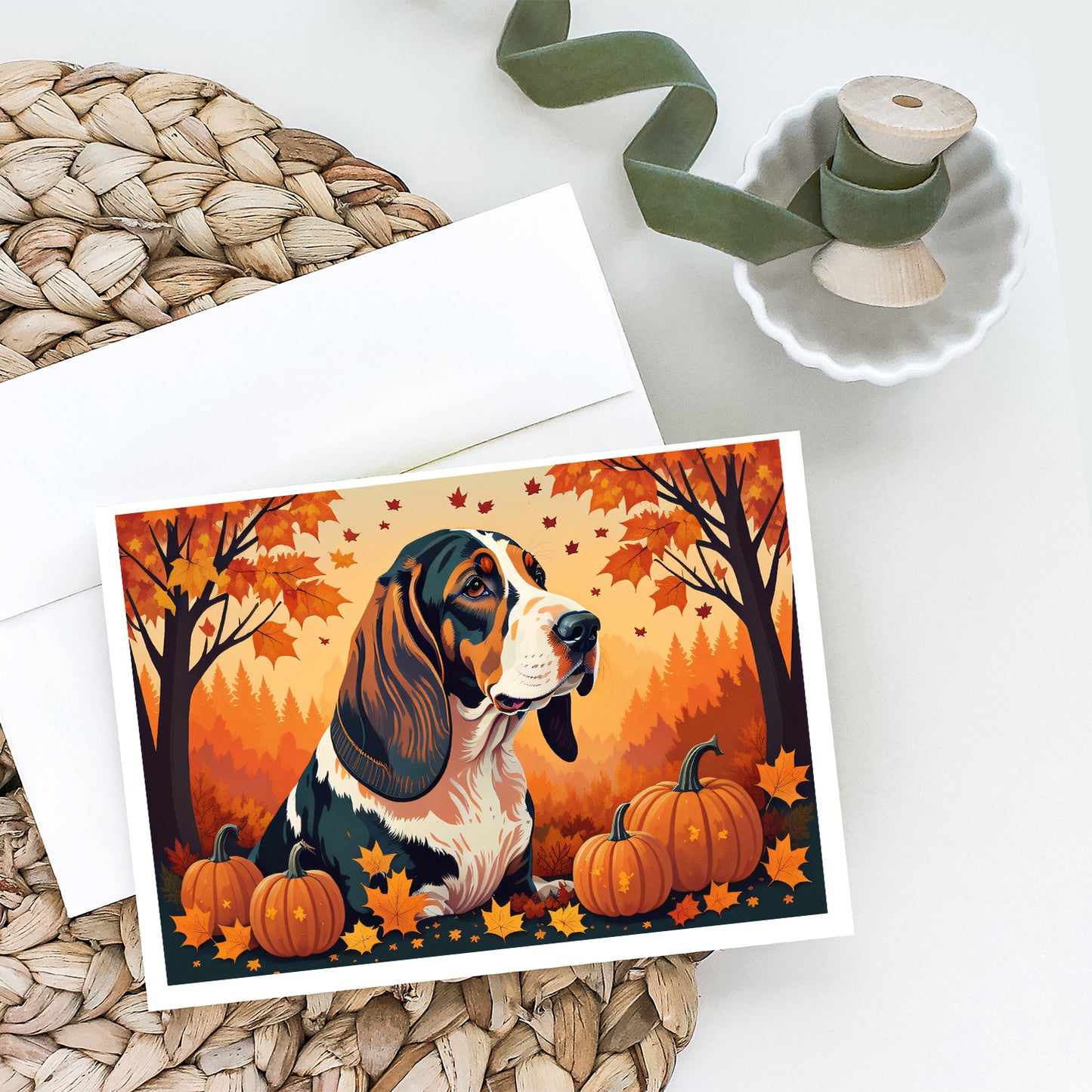 Basset Hound Fall Greeting Cards Pack of 8