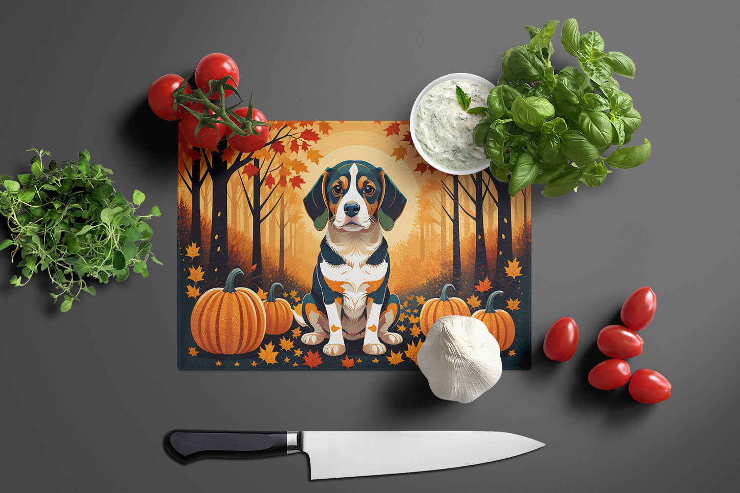 Beagle Fall Glass Cutting Board